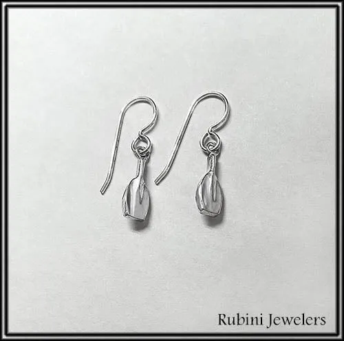 Small Tulip Rowing Blade & Shaft Dangle Earrings by Rubini Jewelers