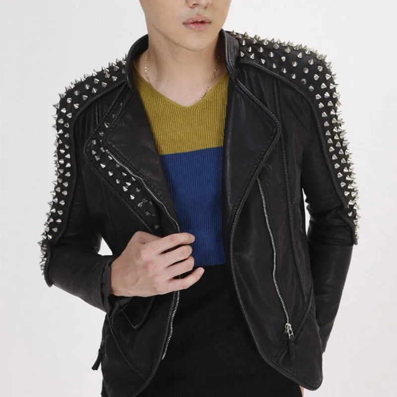 Solid Shoulder Rivet Style Faux Leather Jacket