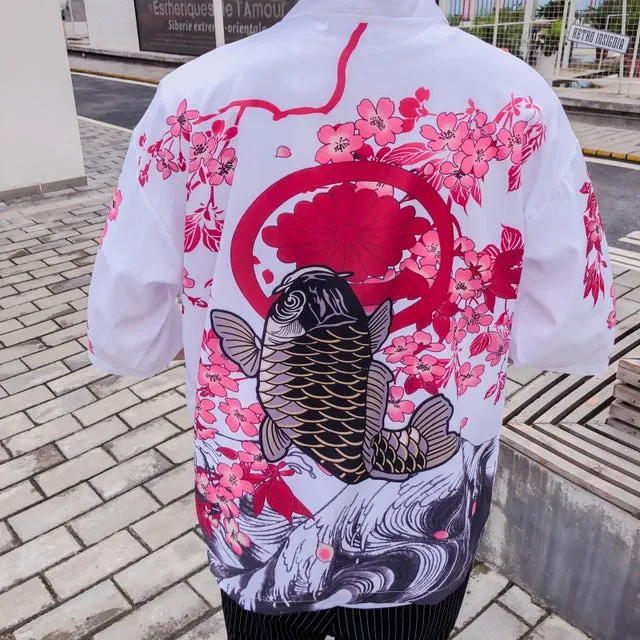 Soragoi Koi Art Print Japanese Koi Fish Men Kimono Cardigan Jacket