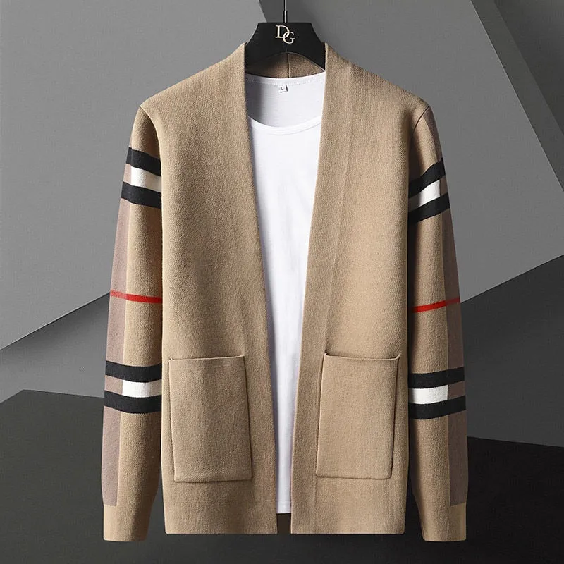 Spliced Color Pocket Style Cardigan Jacket