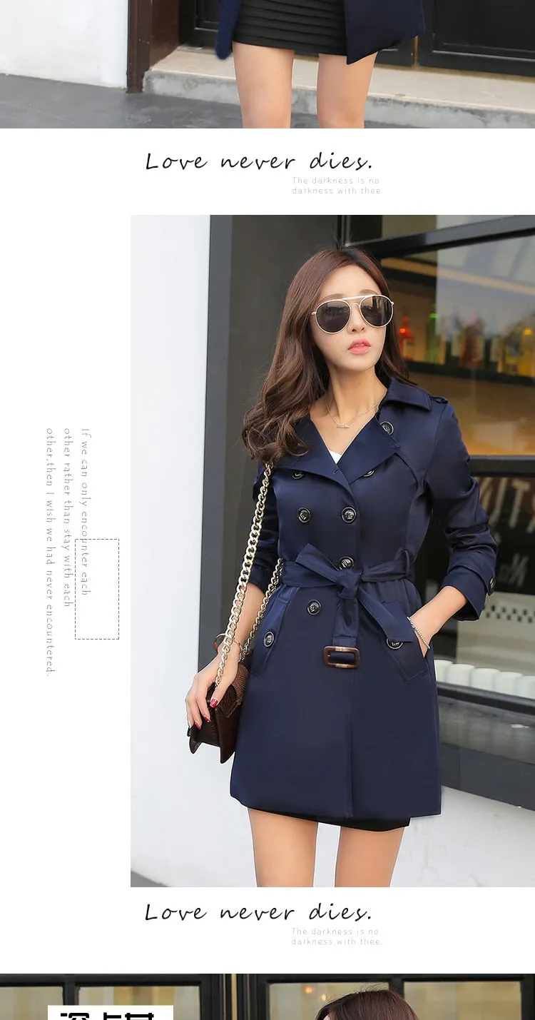 Spring And Autumn Women's Mid-Length Trench Coat Tie-In Jackets Coats