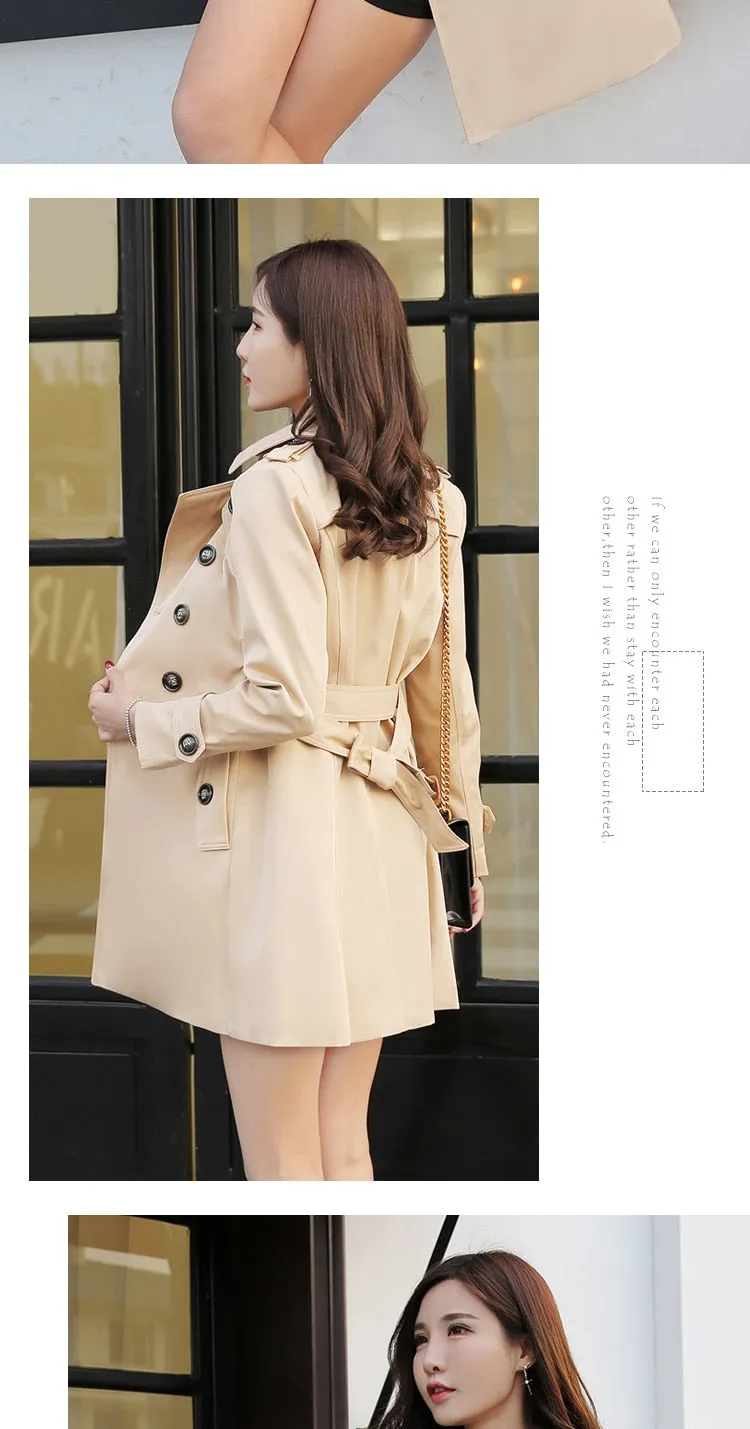 Spring And Autumn Women's Mid-Length Trench Coat Tie-In Jackets Coats