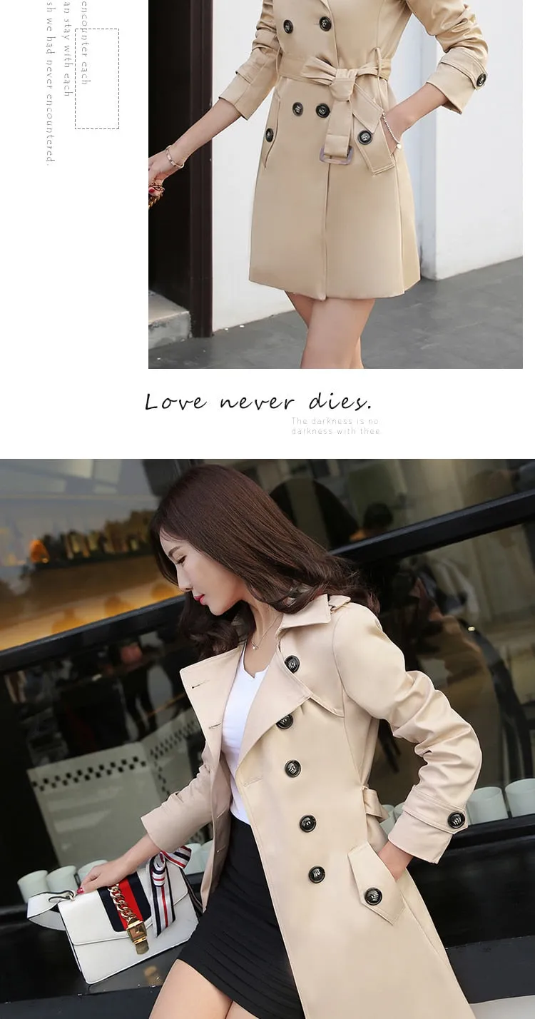 Spring And Autumn Women's Mid-Length Trench Coat Tie-In Jackets Coats