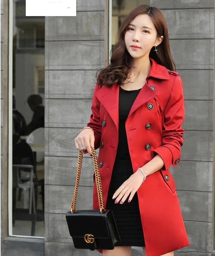 Spring And Autumn Women's Mid-Length Trench Coat Tie-In Jackets Coats