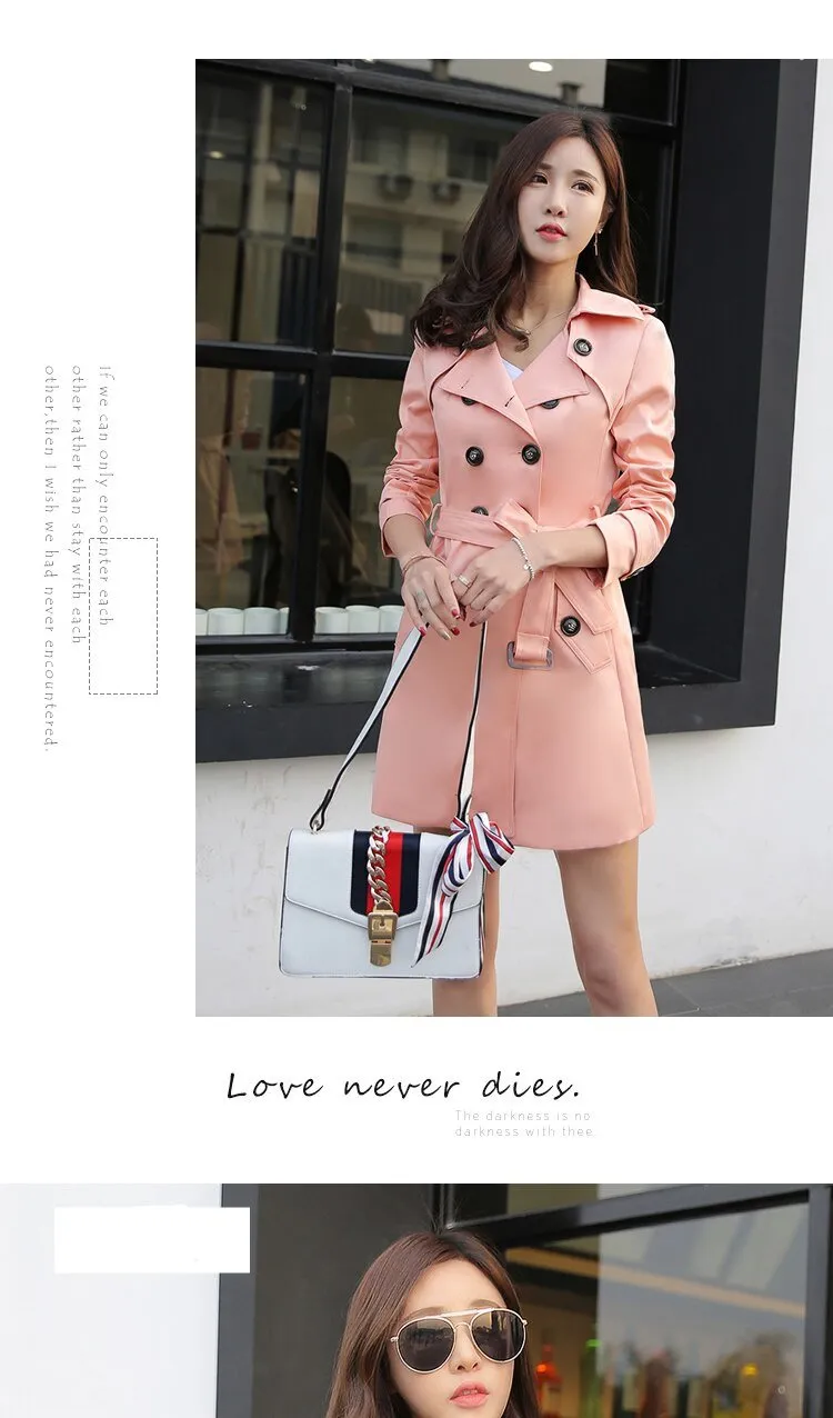 Spring And Autumn Women's Mid-Length Trench Coat Tie-In Jackets Coats