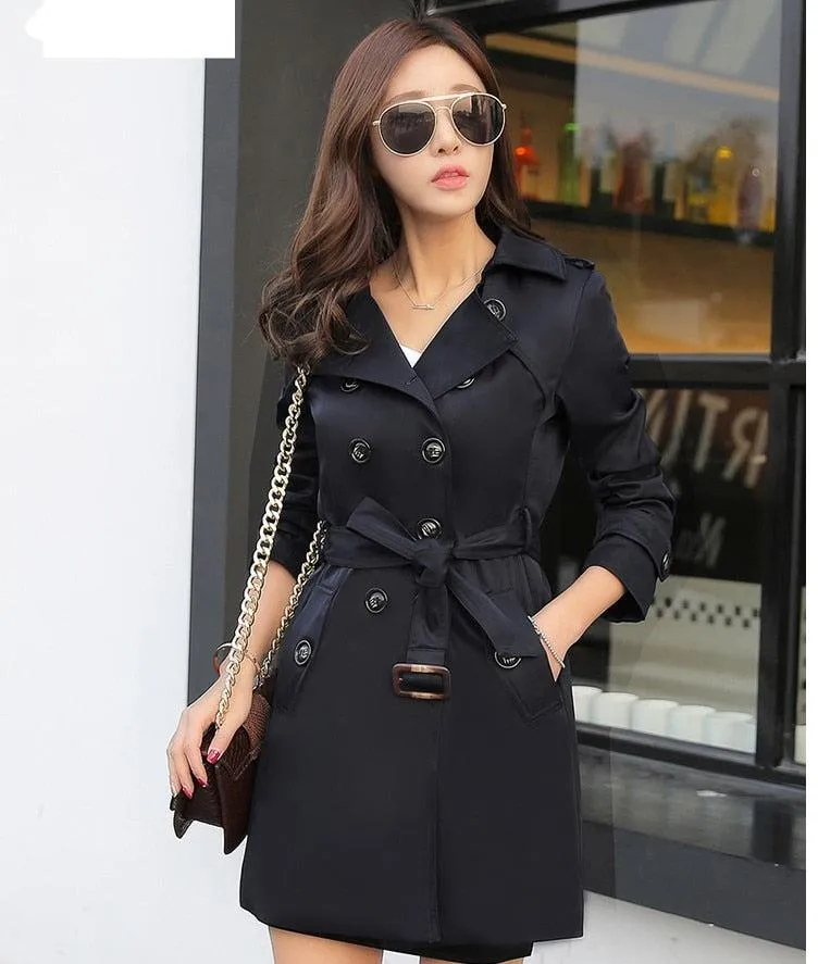 Spring And Autumn Women's Mid-Length Trench Coat Tie-In Jackets Coats