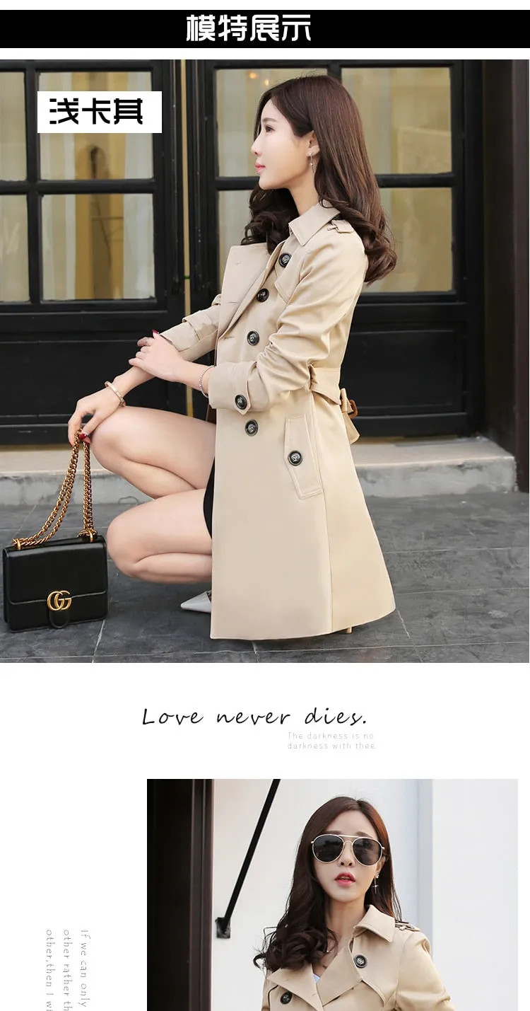 Spring And Autumn Women's Mid-Length Trench Coat Tie-In Jackets Coats