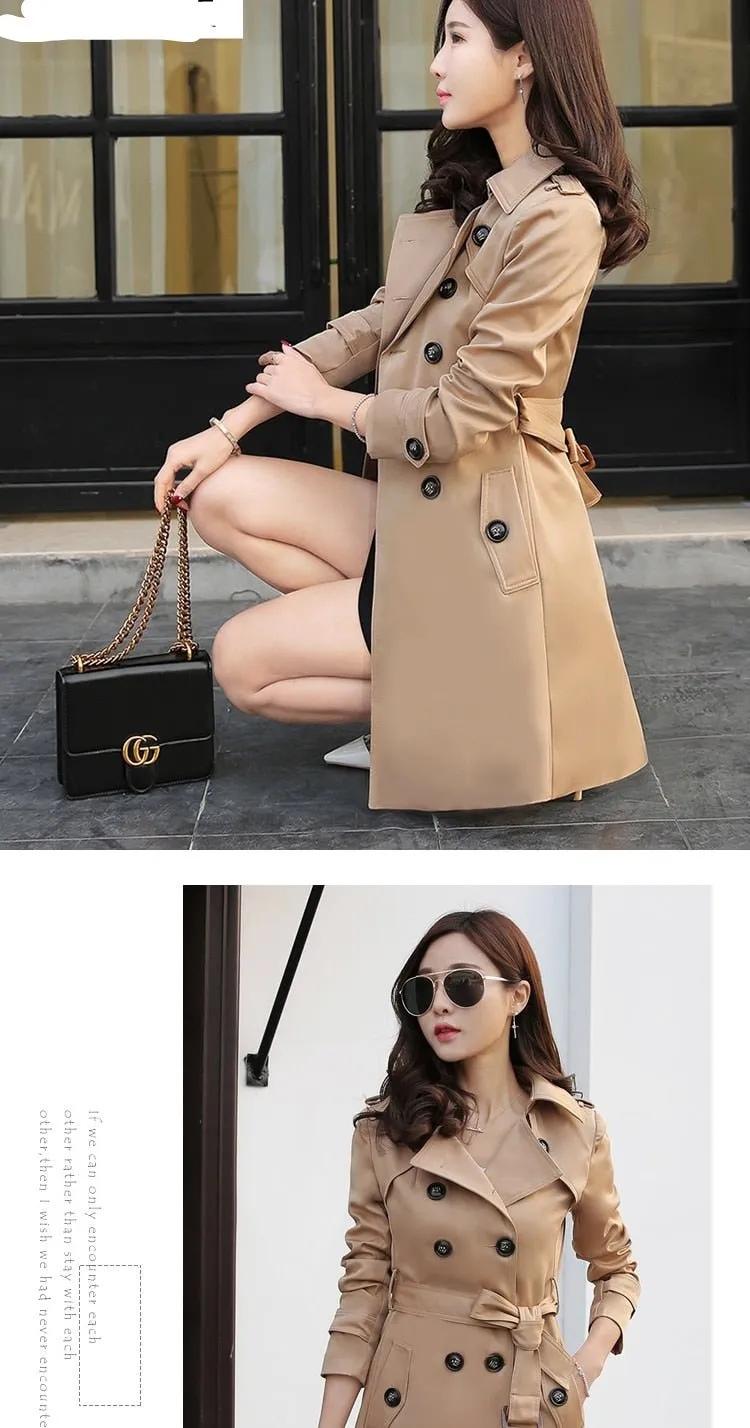 Spring And Autumn Women's Mid-Length Trench Coat Tie-In Jackets Coats