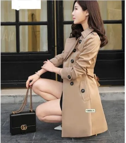 Spring And Autumn Women's Mid-Length Trench Coat Tie-In Jackets Coats