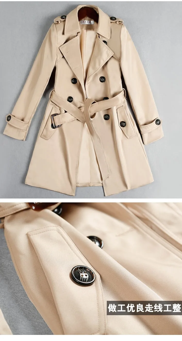 Spring And Autumn Women's Mid-Length Trench Coat Tie-In Jackets Coats