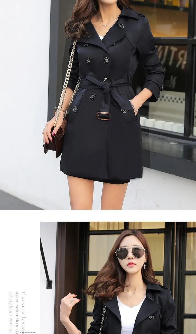 Spring And Autumn Women's Mid-Length Trench Coat Tie-In Jackets Coats