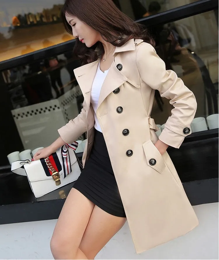 Spring And Autumn Women's Mid-Length Trench Coat Tie-In Jackets Coats