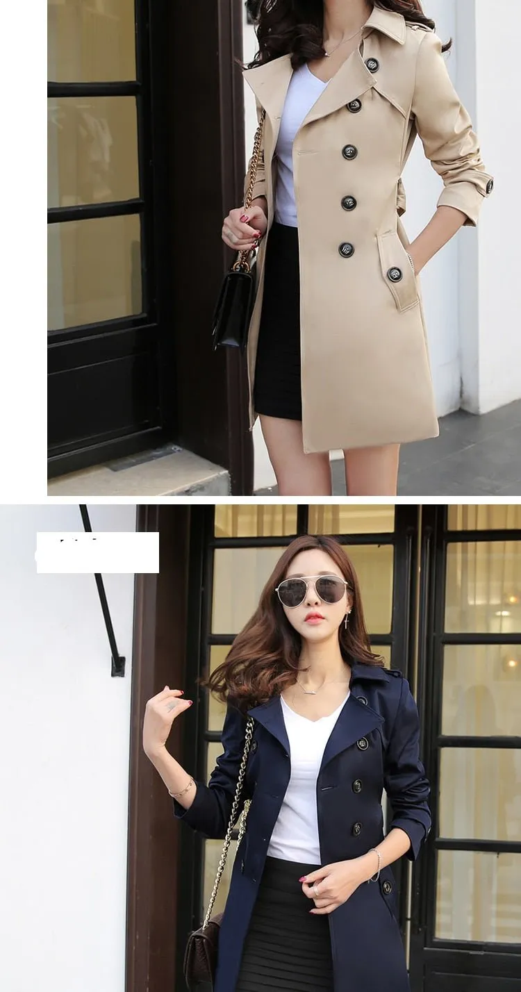 Spring And Autumn Women's Mid-Length Trench Coat Tie-In Jackets Coats