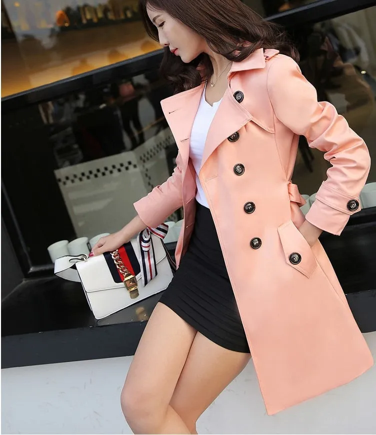 Spring And Autumn Women's Mid-Length Trench Coat Tie-In Jackets Coats