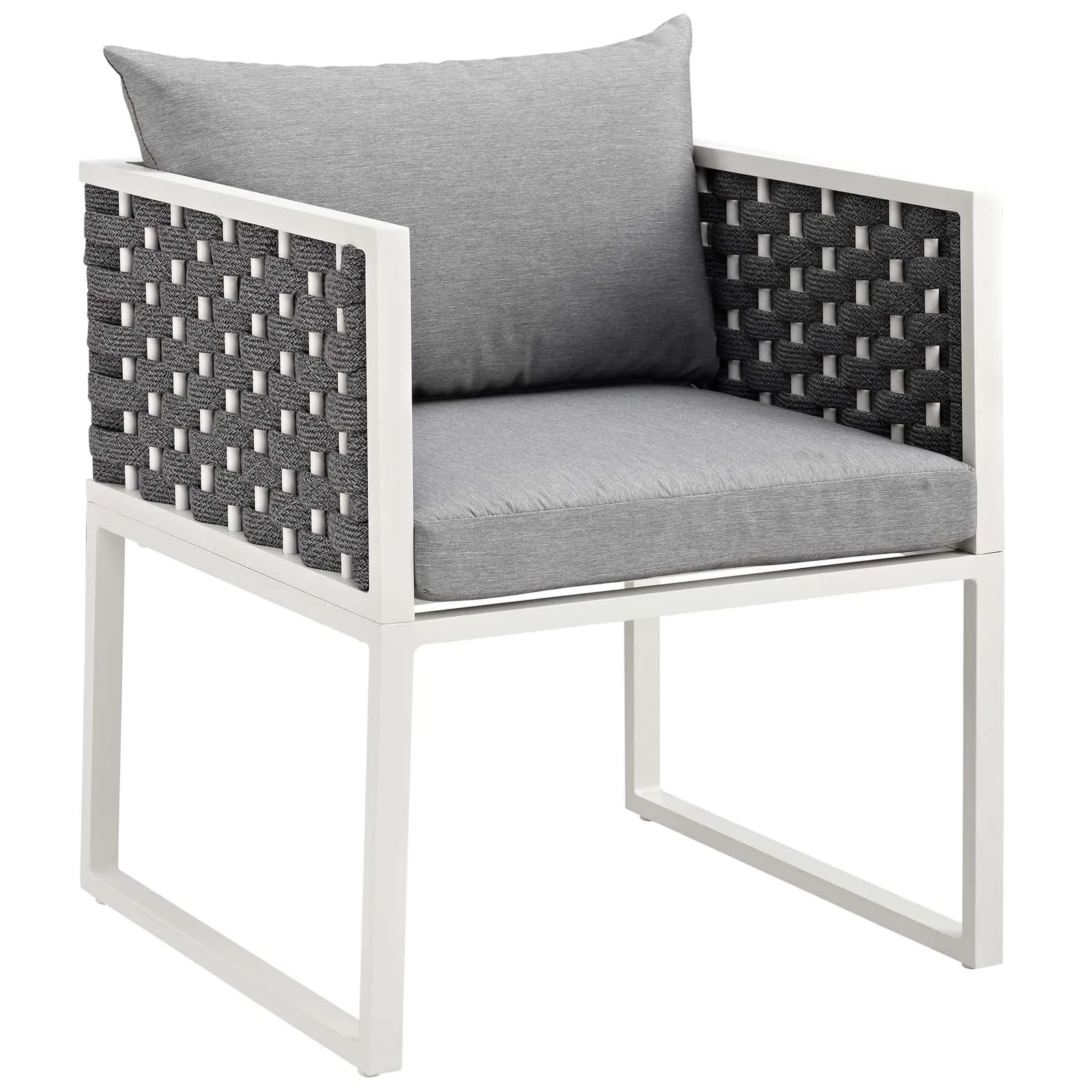 Stance Dining Armchair Outdoor Patio Aluminum Set of 2 White Gray EEI-3183-WHI-GRY-SET