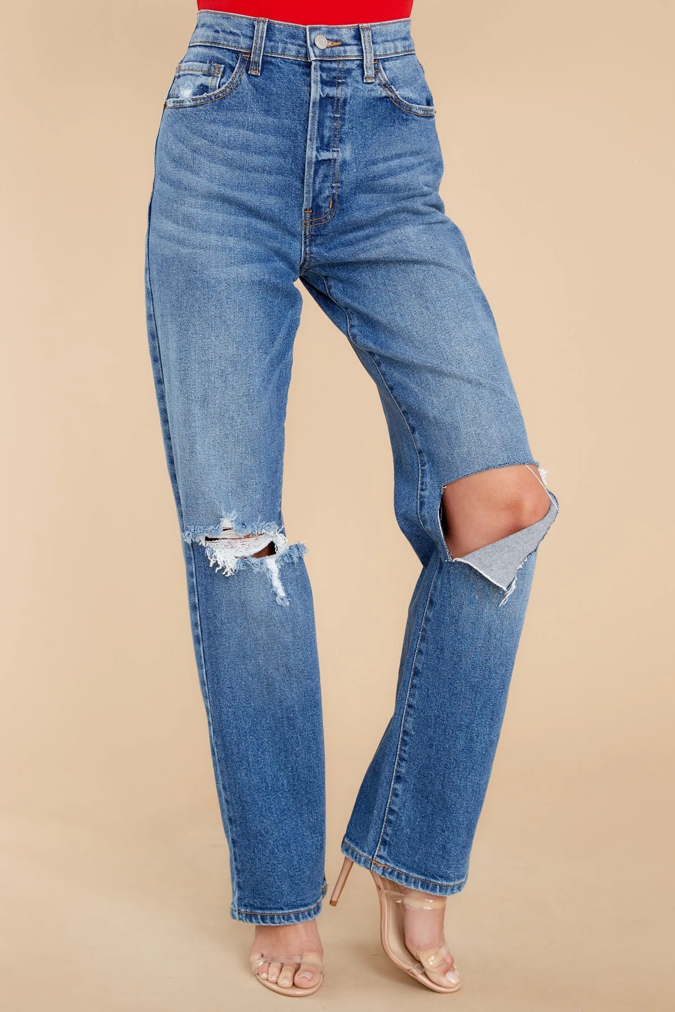 Strike Back Medium Wash Distressed Straight Jeans