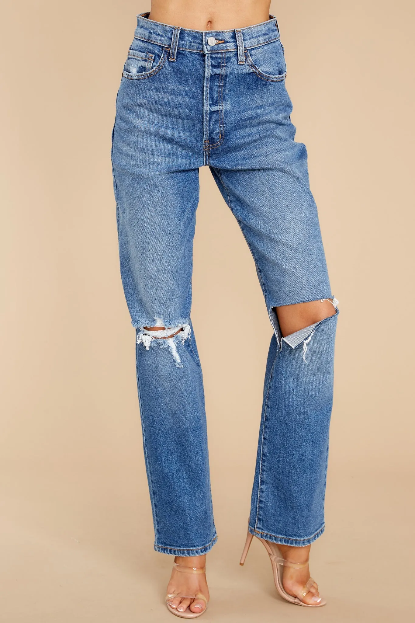 Strike Back Medium Wash Distressed Straight Jeans