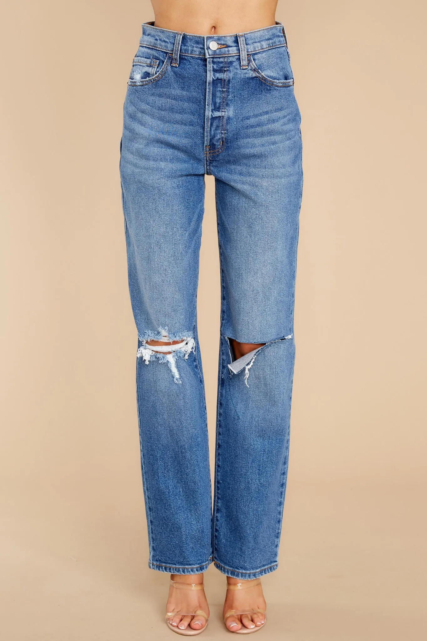 Strike Back Medium Wash Distressed Straight Jeans