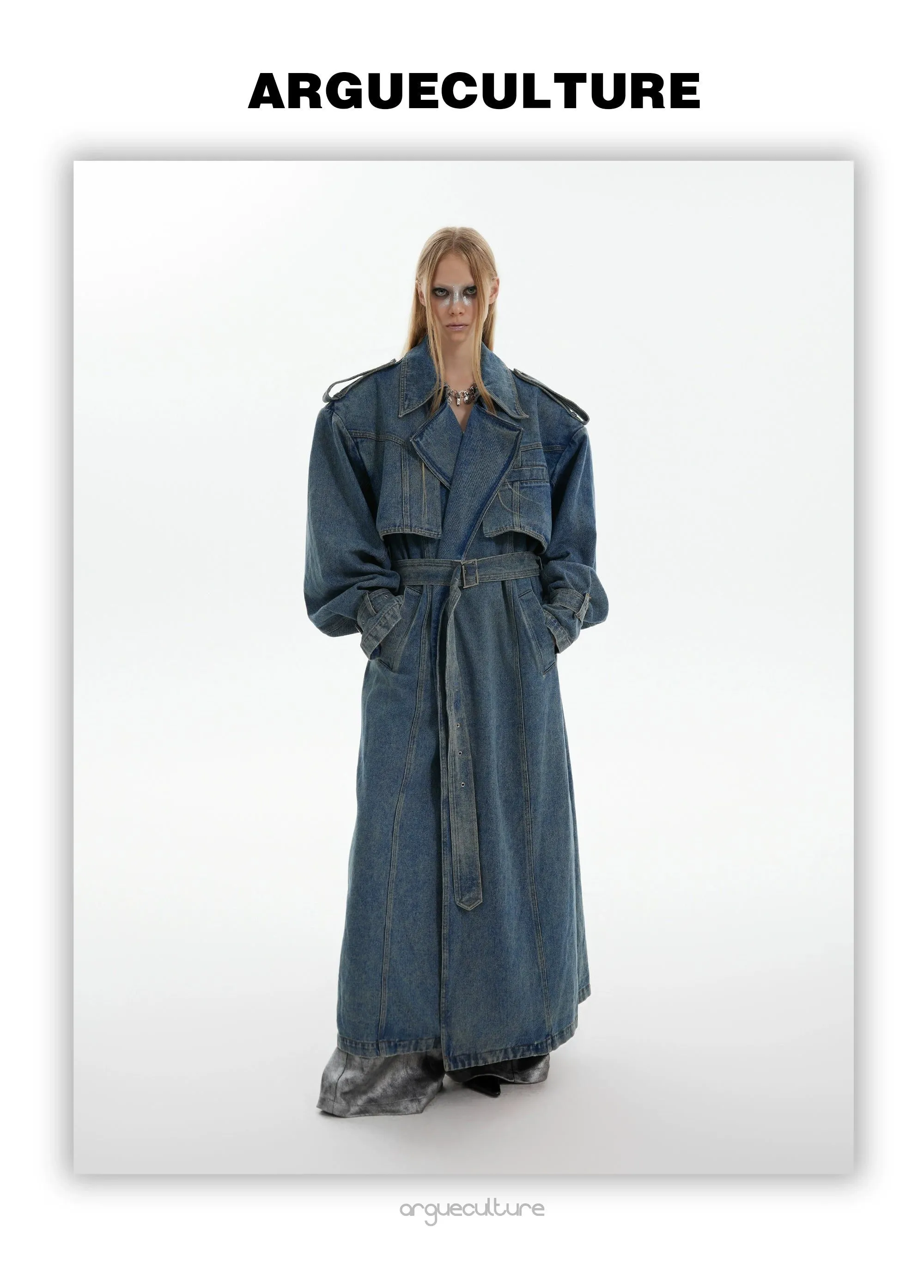 Structured & Washed Denim Trench Coat