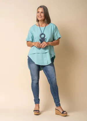 Talulla Linen Top - Aqua Mist