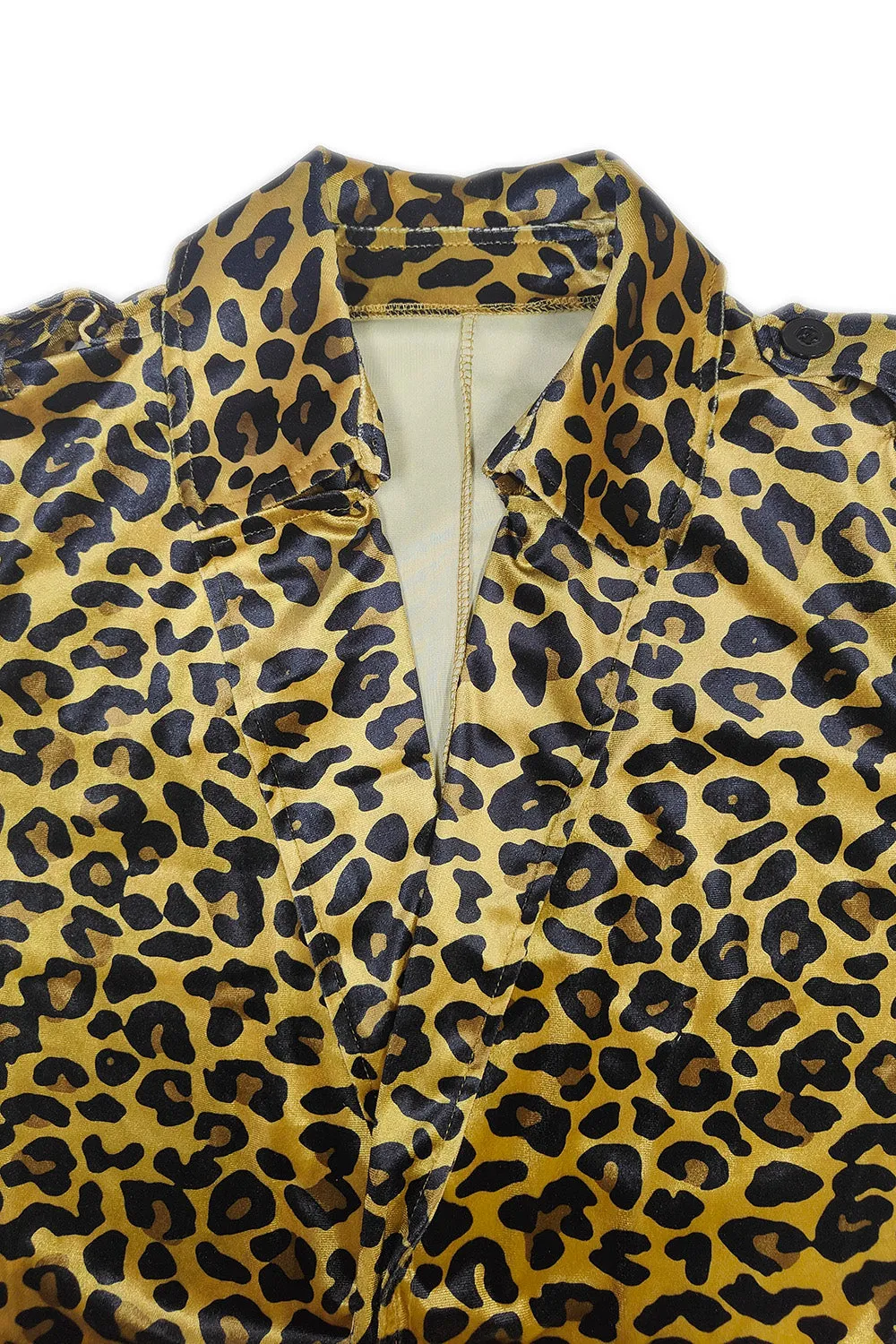 TEEK - Leopard Collared Neck Long Sleeve Trench Coat