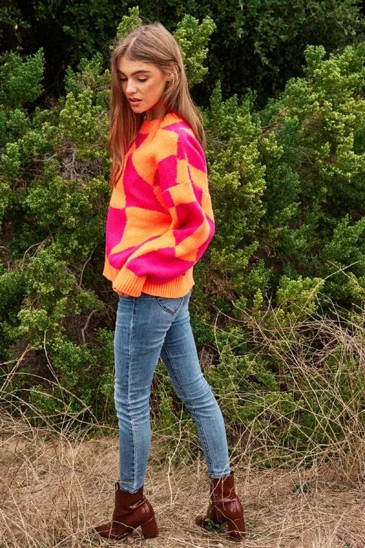 TEEK - Multi Geo Checker Knit Sweater