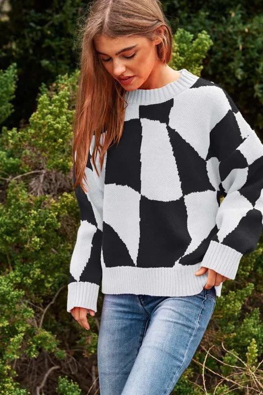 TEEK - Multi Geo Checker Knit Sweater