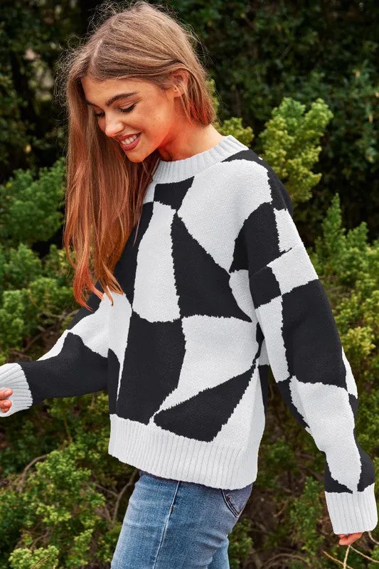 TEEK - Multi Geo Checker Knit Sweater