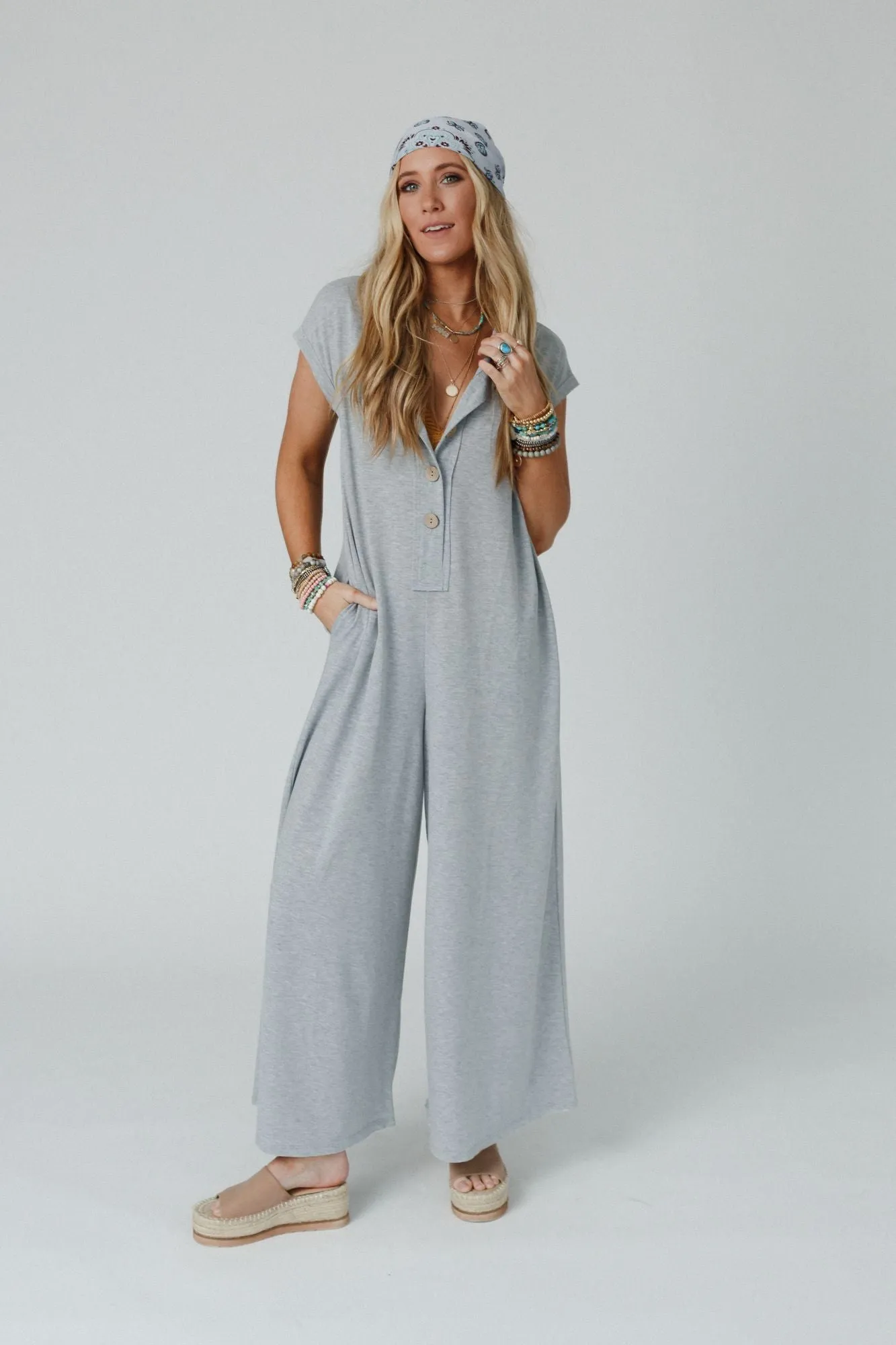 The Nest Davina Wide Leg Jumpsuit - Heather Gray