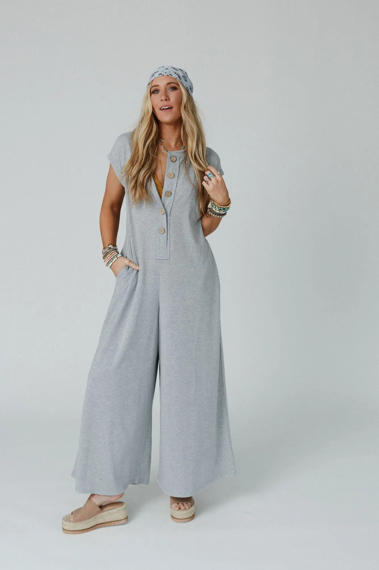 The Nest Davina Wide Leg Jumpsuit - Heather Gray