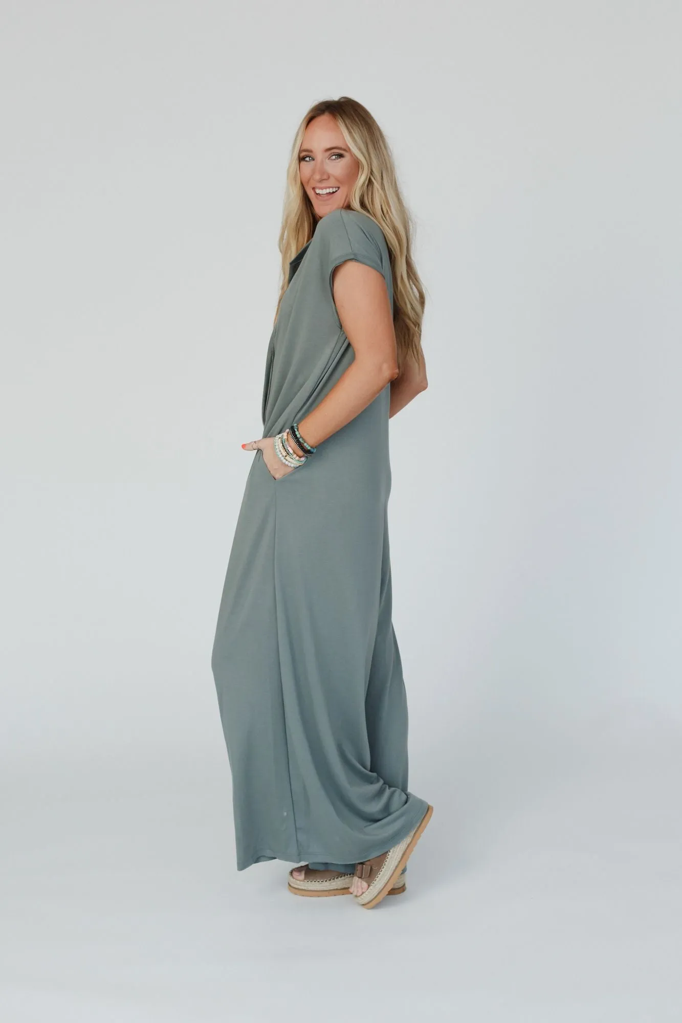 The Nest Davina Wide Leg Jumpsuit - Light Olive