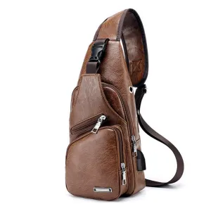 Trendy Versatile Men's Leather Shoulder Cross Body Bag-USB Charging