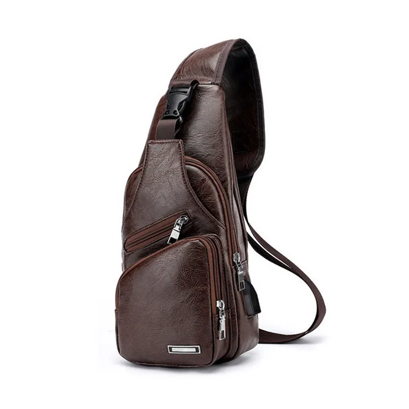 Trendy Versatile Men's Leather Shoulder Cross Body Bag-USB Charging