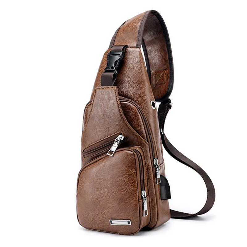 Trendy Versatile Men's Leather Shoulder Cross Body Bag-USB Charging