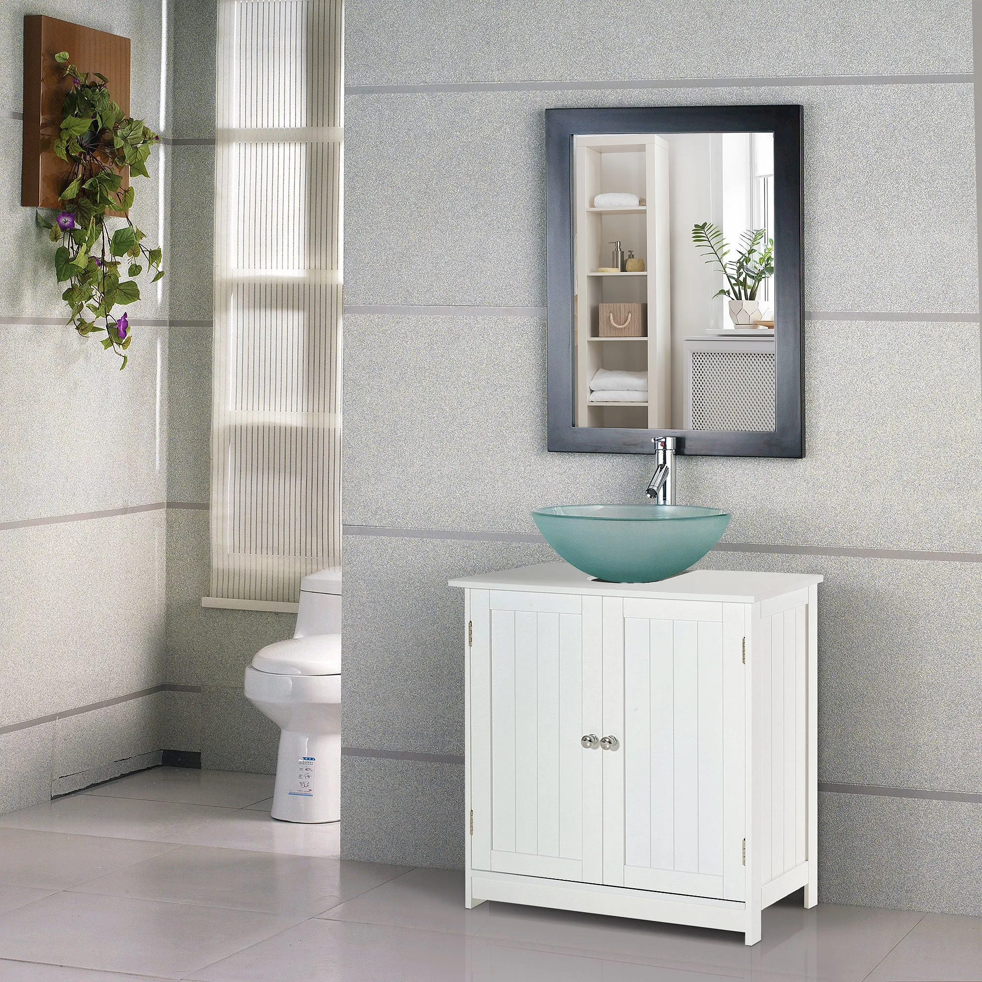 Under Sink Bathroom Storage Cabinet 2 Layers Vanity Unit Wooden - White