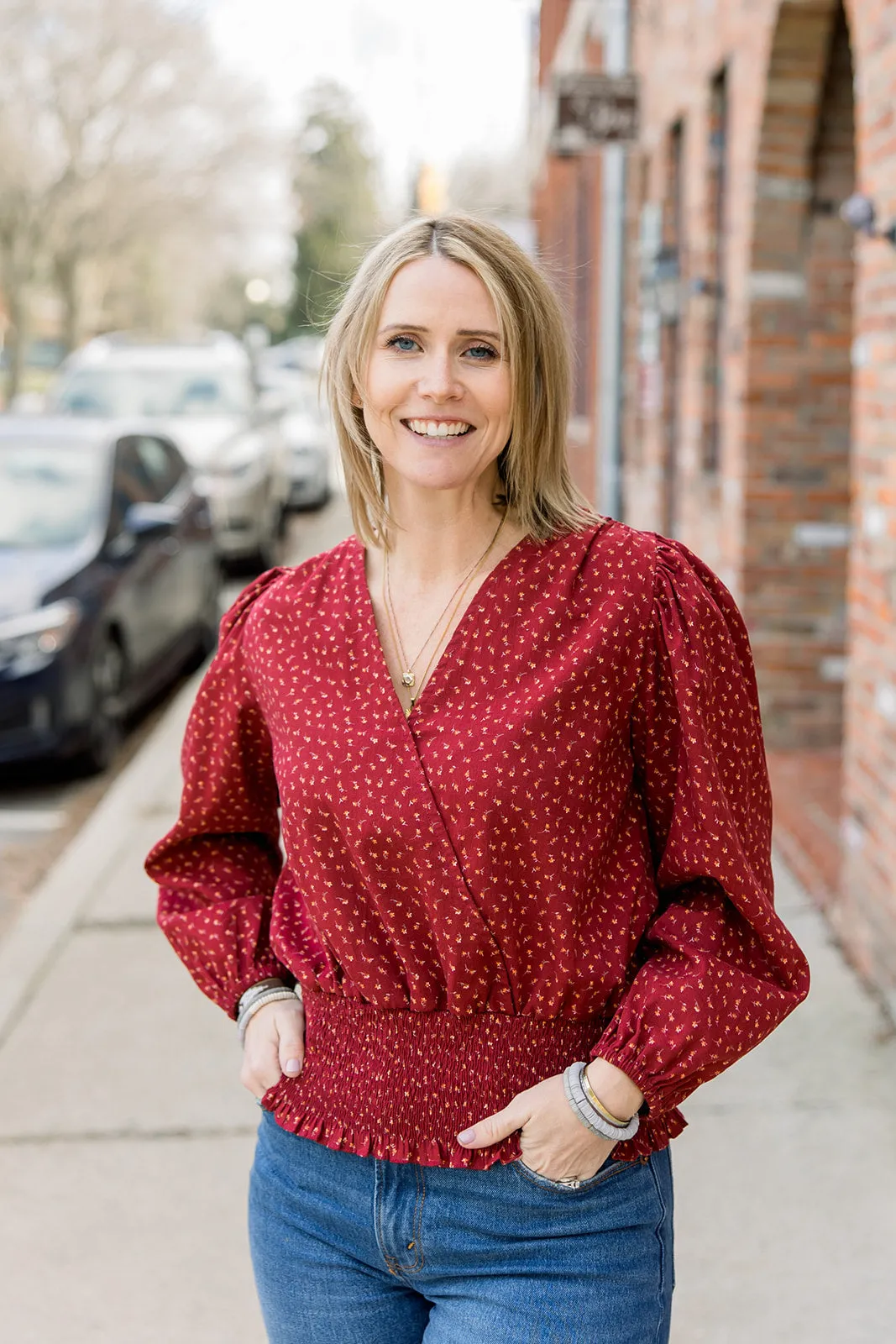 V-Neck Smocked Blouse