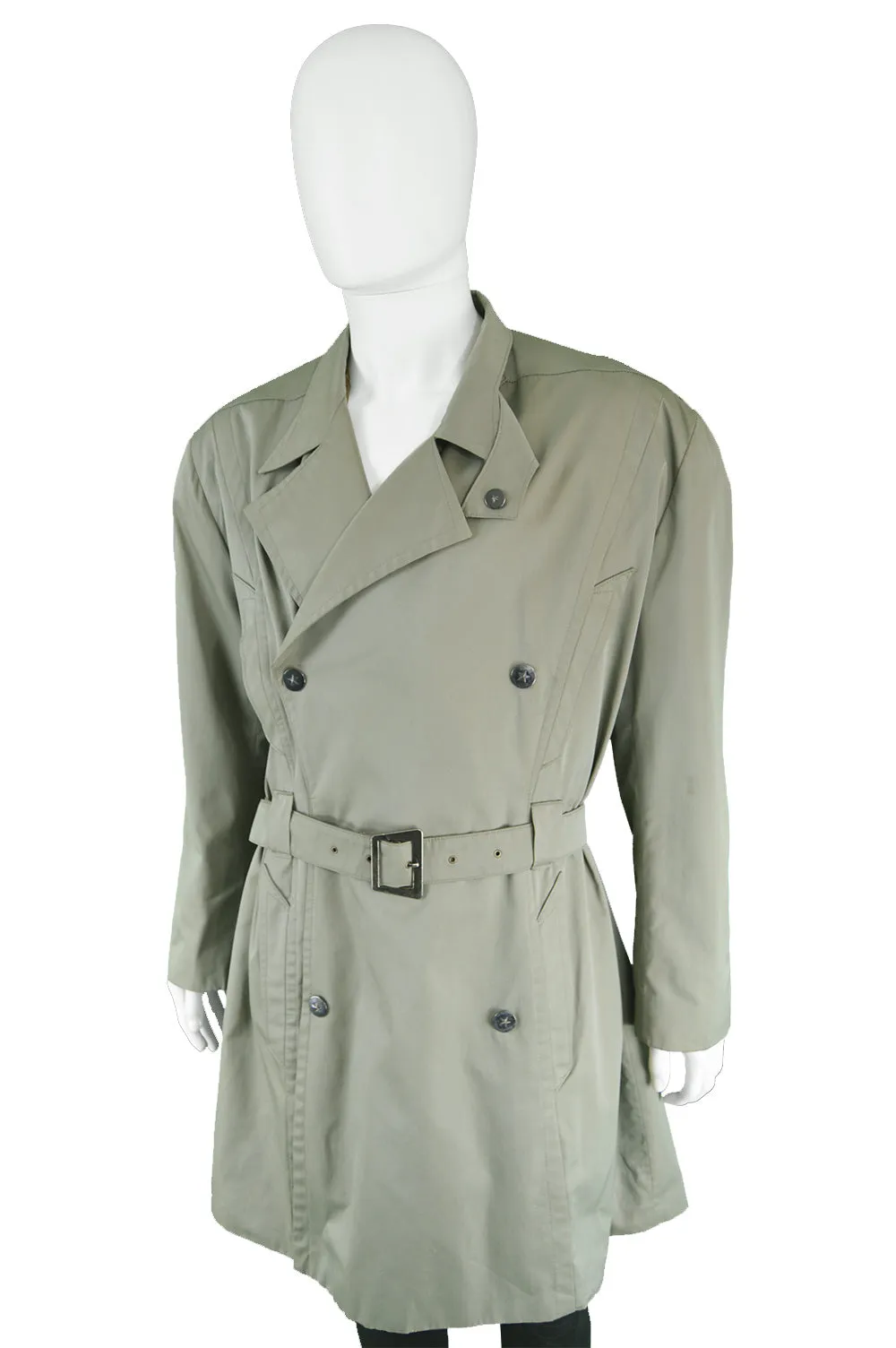 Vintage Men's Green Khaki Trenchcoat, 1980s