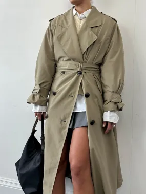 Vintage Removable Fur Lined Double Breasted Belted Trench Coat - XL