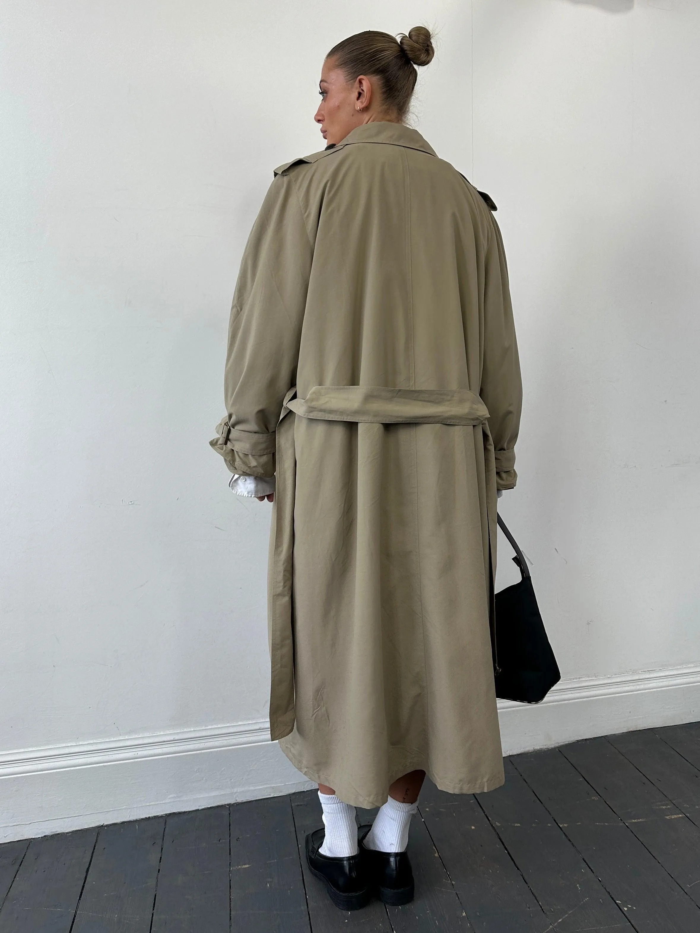 Vintage Removable Fur Lined Double Breasted Belted Trench Coat - XL