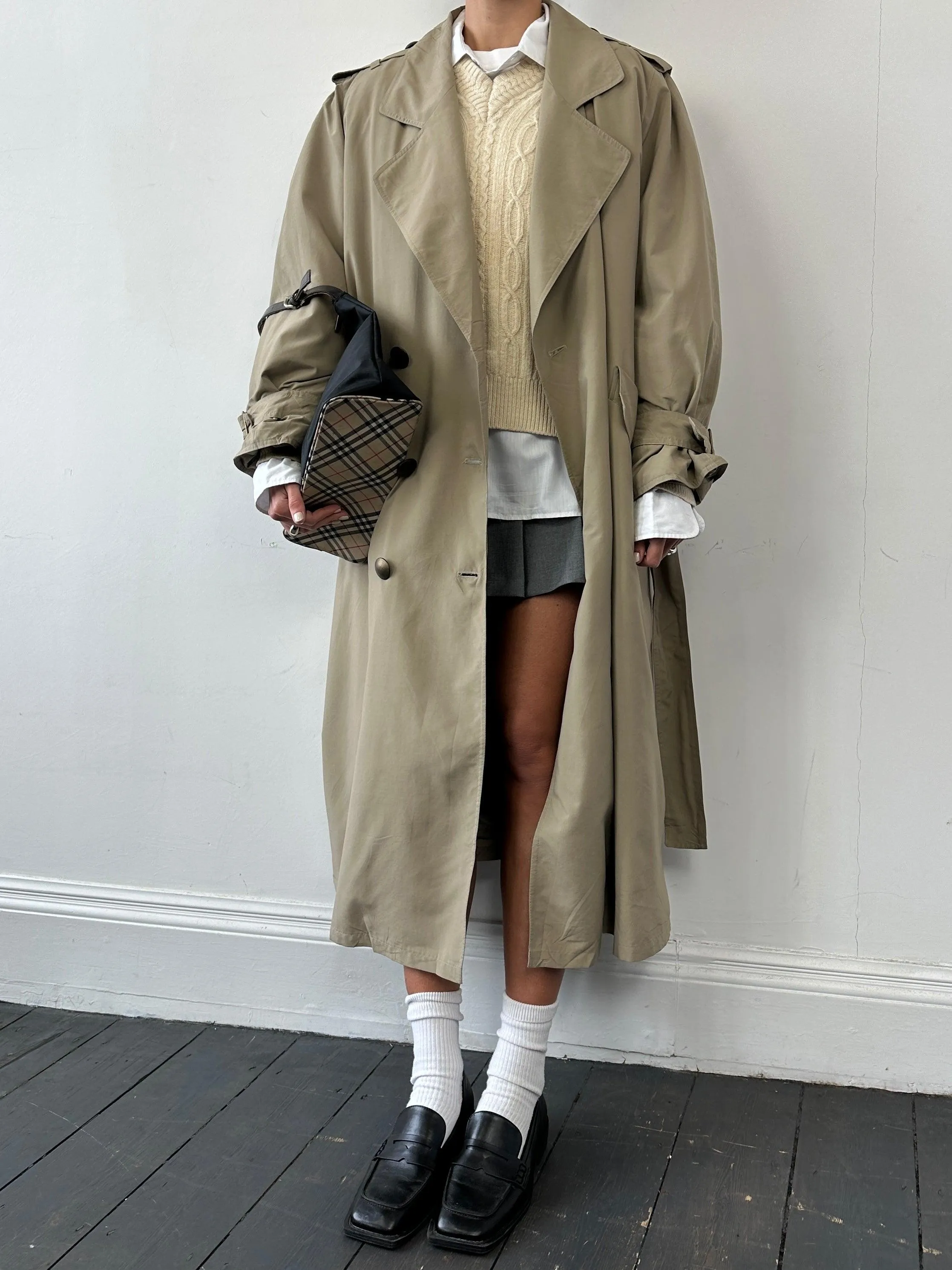 Vintage Removable Fur Lined Double Breasted Belted Trench Coat - XL