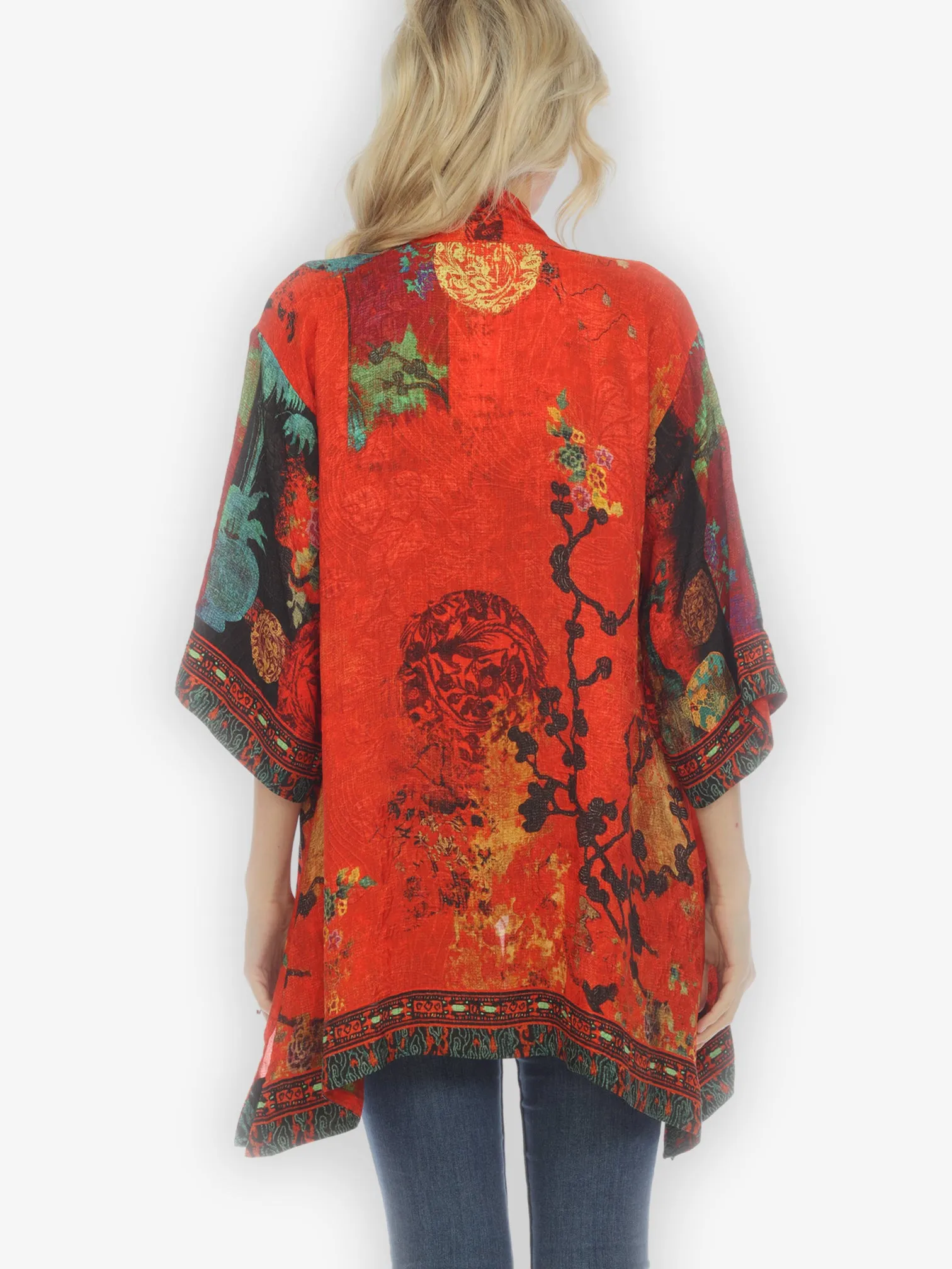 Vintage Vase Floral Silk Kimono Top