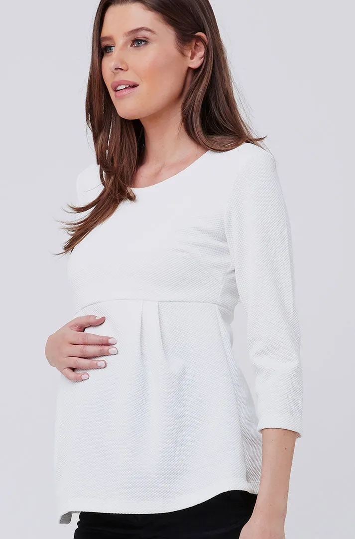 Waffle Peplum Maternity Top in Snow white