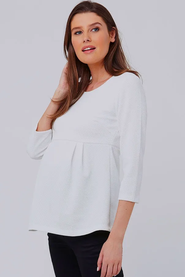 Waffle Peplum Maternity Top in Snow white