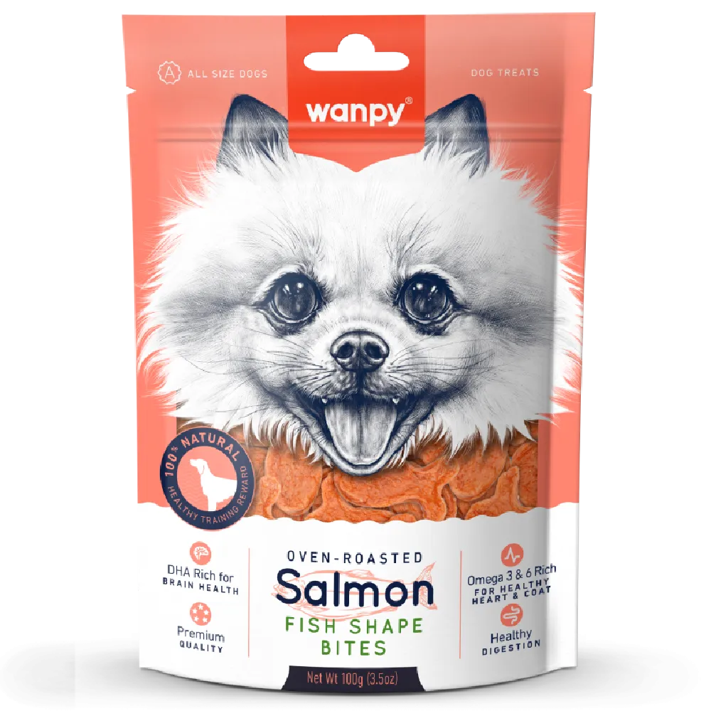 Wanpy Dog Oven-Roasted Salmon Fish Shape Bites 100g