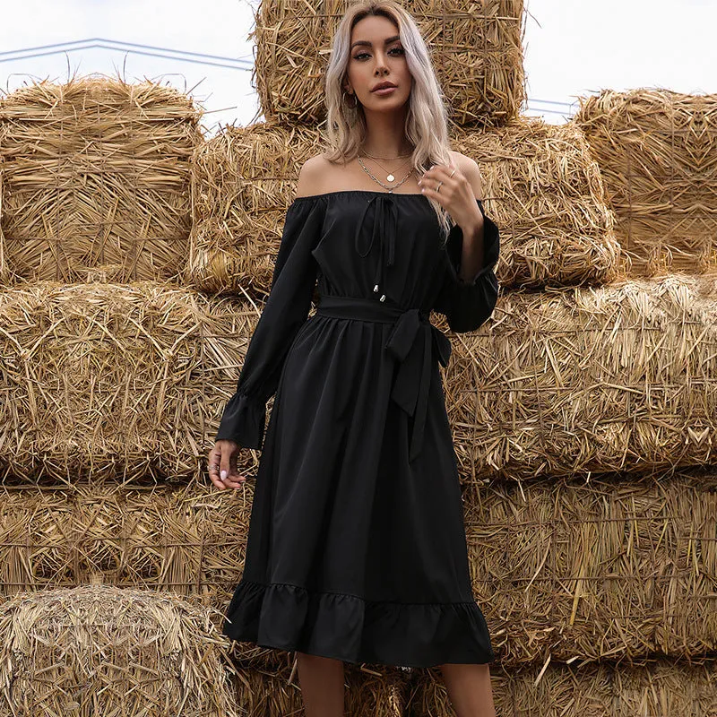 Waves Will Fade Pocketed Off The Shoulder Dress - Onyx