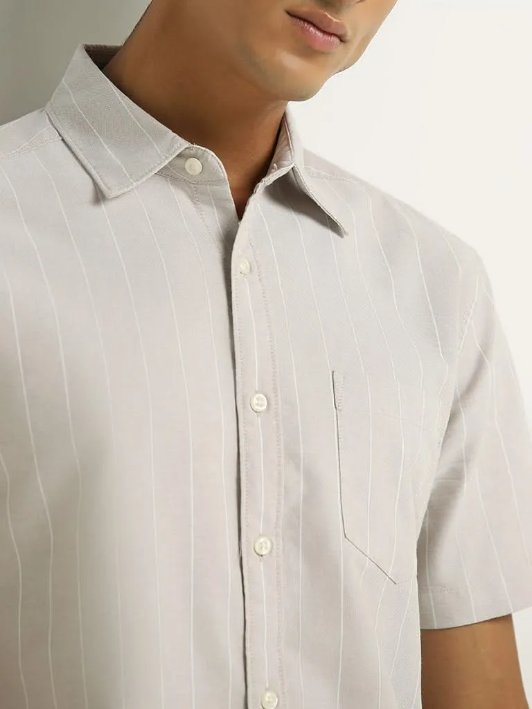 WES Casuals Beige Striped Cotton Relaxed Fit Shirt