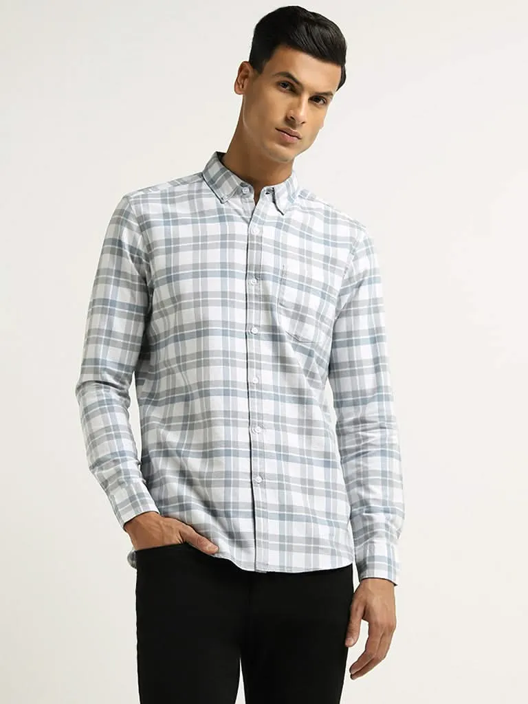 WES Casuals Grey Checked Cotton Slim Fit Shirt