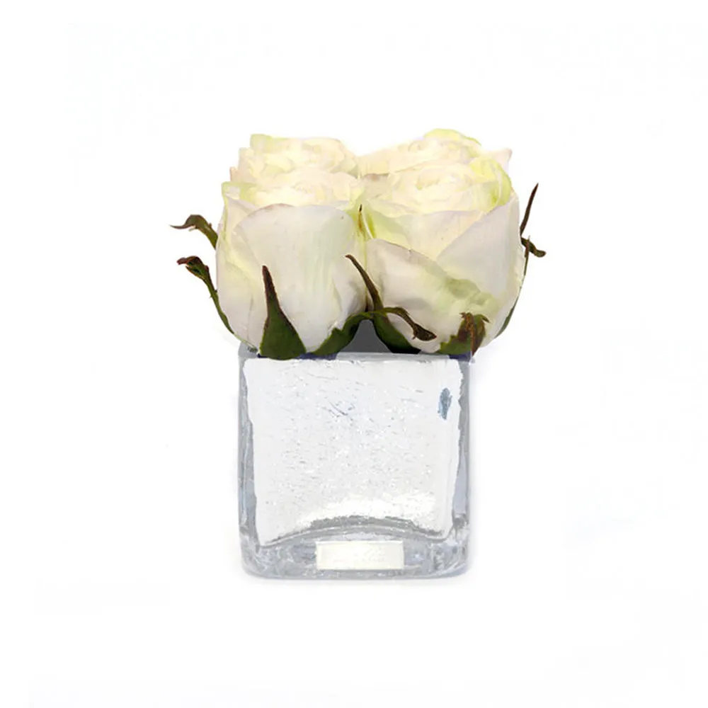 White Rose Buds Silver Crackle Square