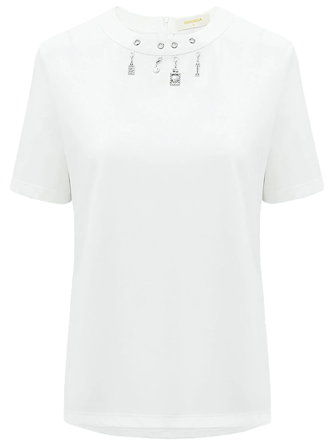 White Round Neck Tee with Embellished Charms