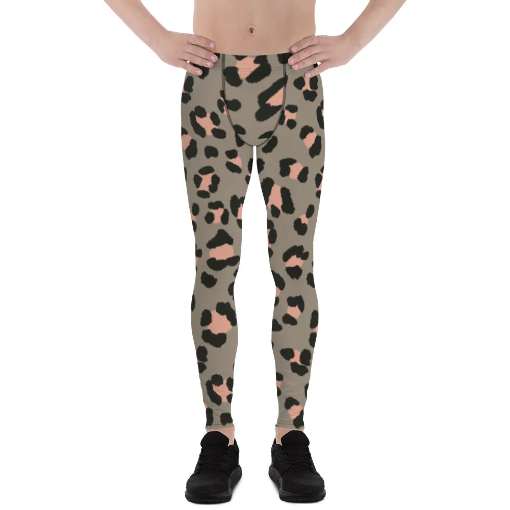 Wild Pink Leopard Men's Leggings, Leopard Animal Print Best Premium Running Tights For Men - Made in USA/EU/MX